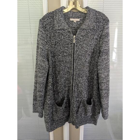 Woman Within Cardigan Sweater Plus Size L 18/20 Zip Up Long Sleeve Black White - Picture 2 of 7